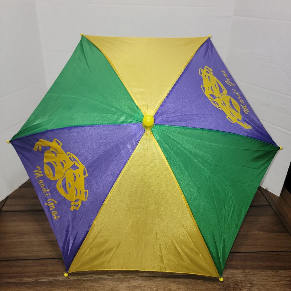 Mardi Gras Yellow, Green & Purple Mini Umbrella 20" Tall, 23" Diameter